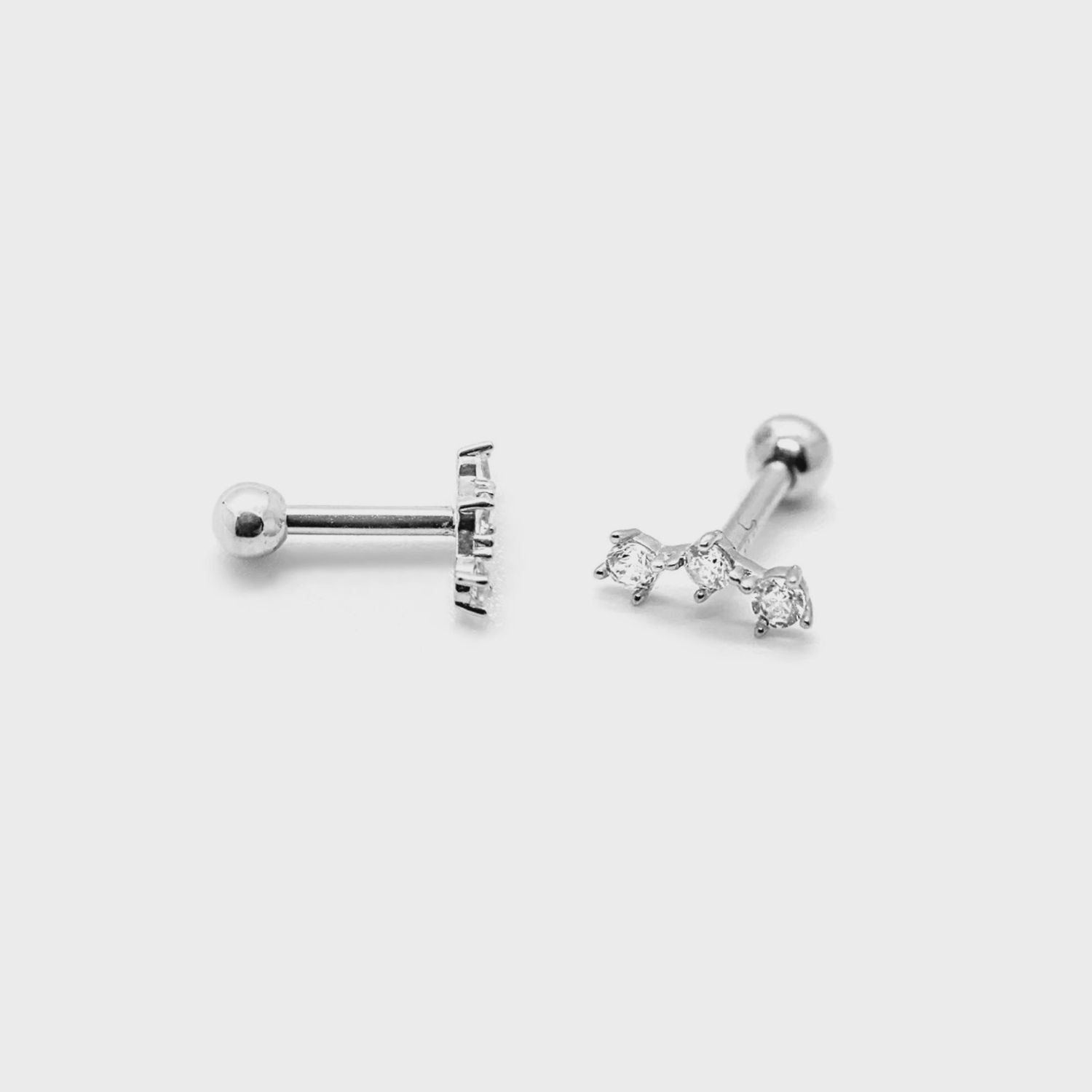 Curved Triple CZ Stone Flat Back Studs | Silver