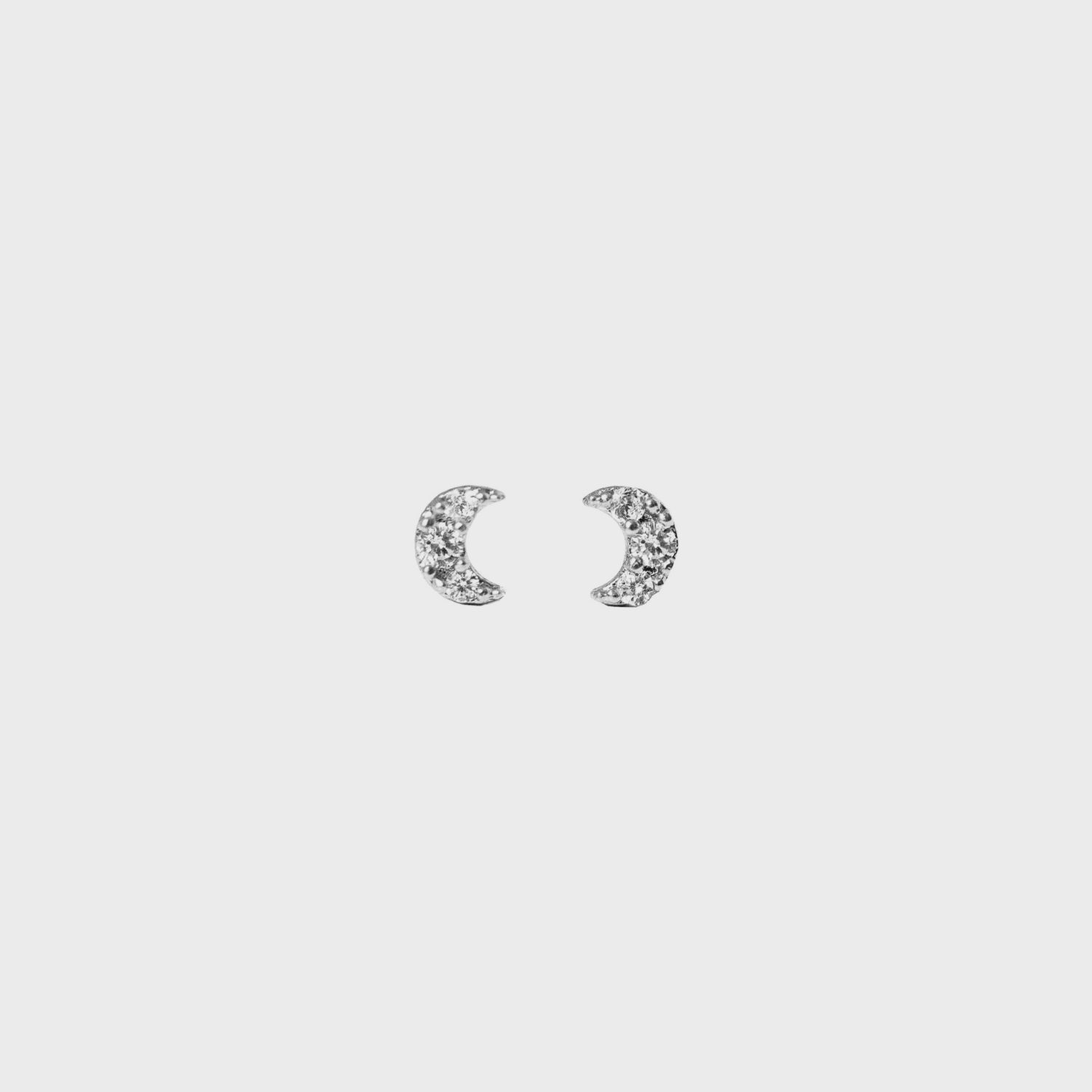 CZ Moon Flat Back Studs | Silver