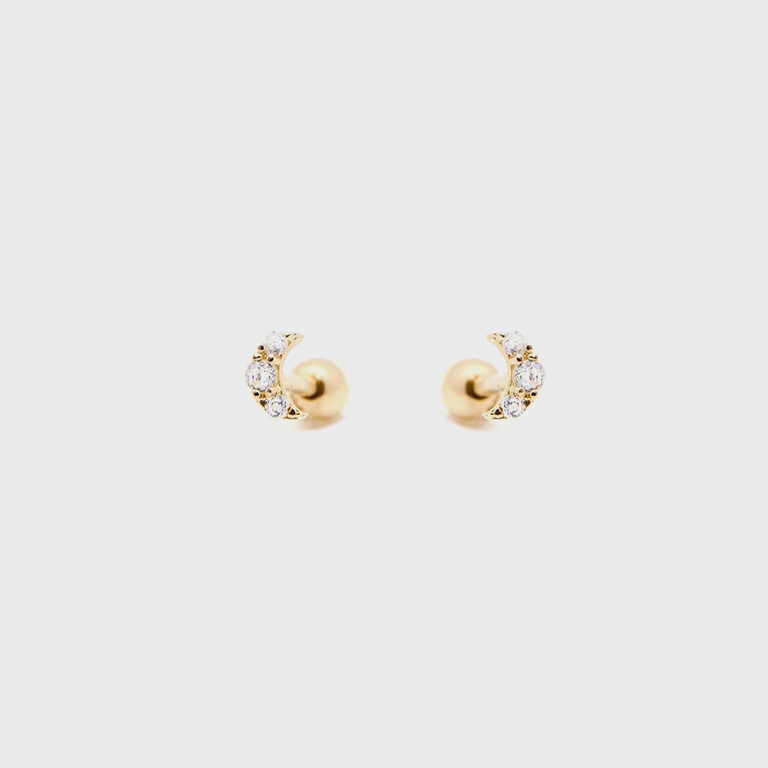 CZ Moon Flat Back Studs | 18k Gold