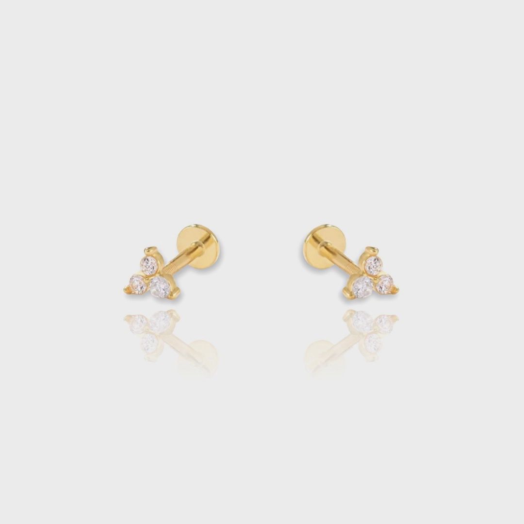 Triangle CZ Stone Flat Back Studs | 14k Gold