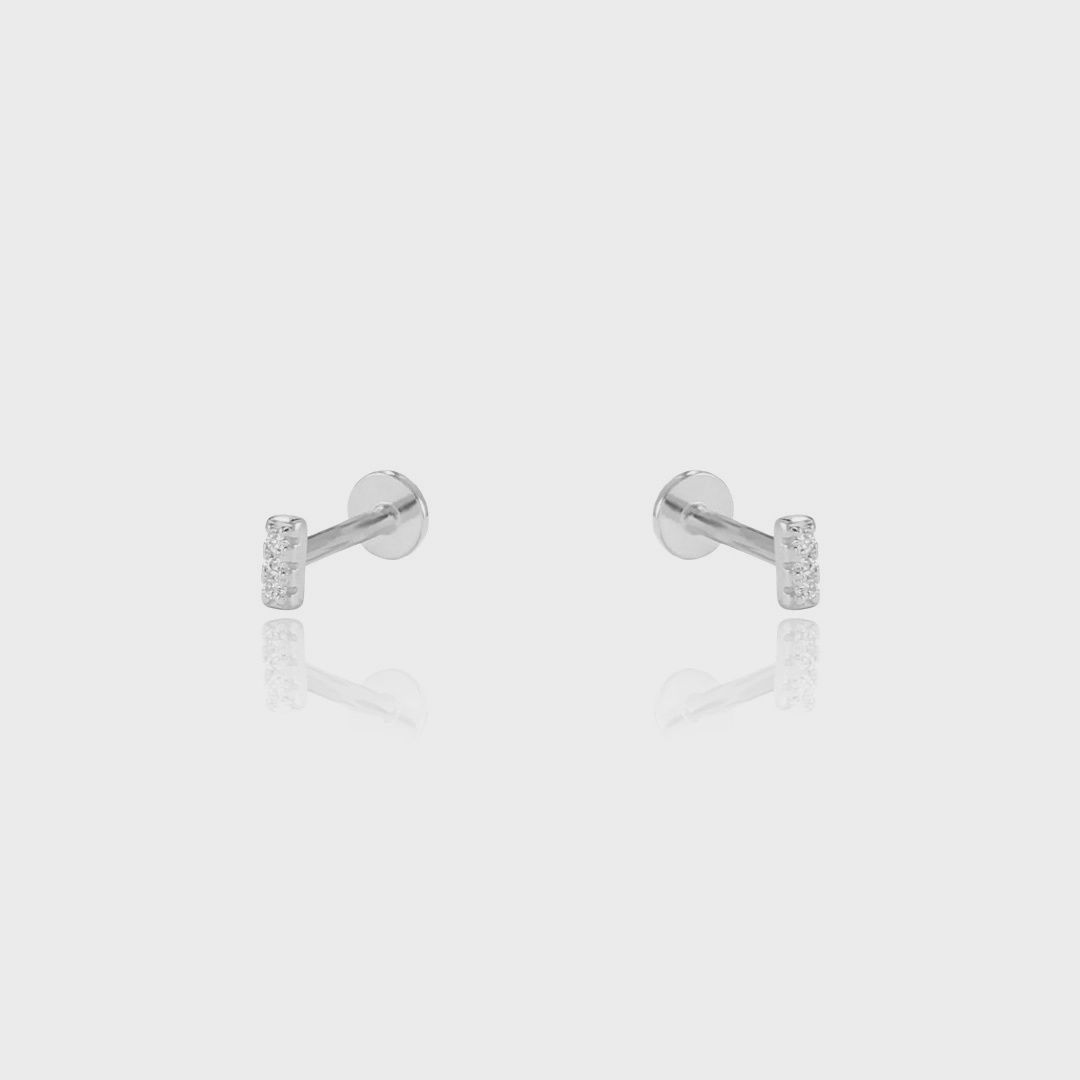 Tiny Bar CZ Screw Flat Back Earrings | Silver