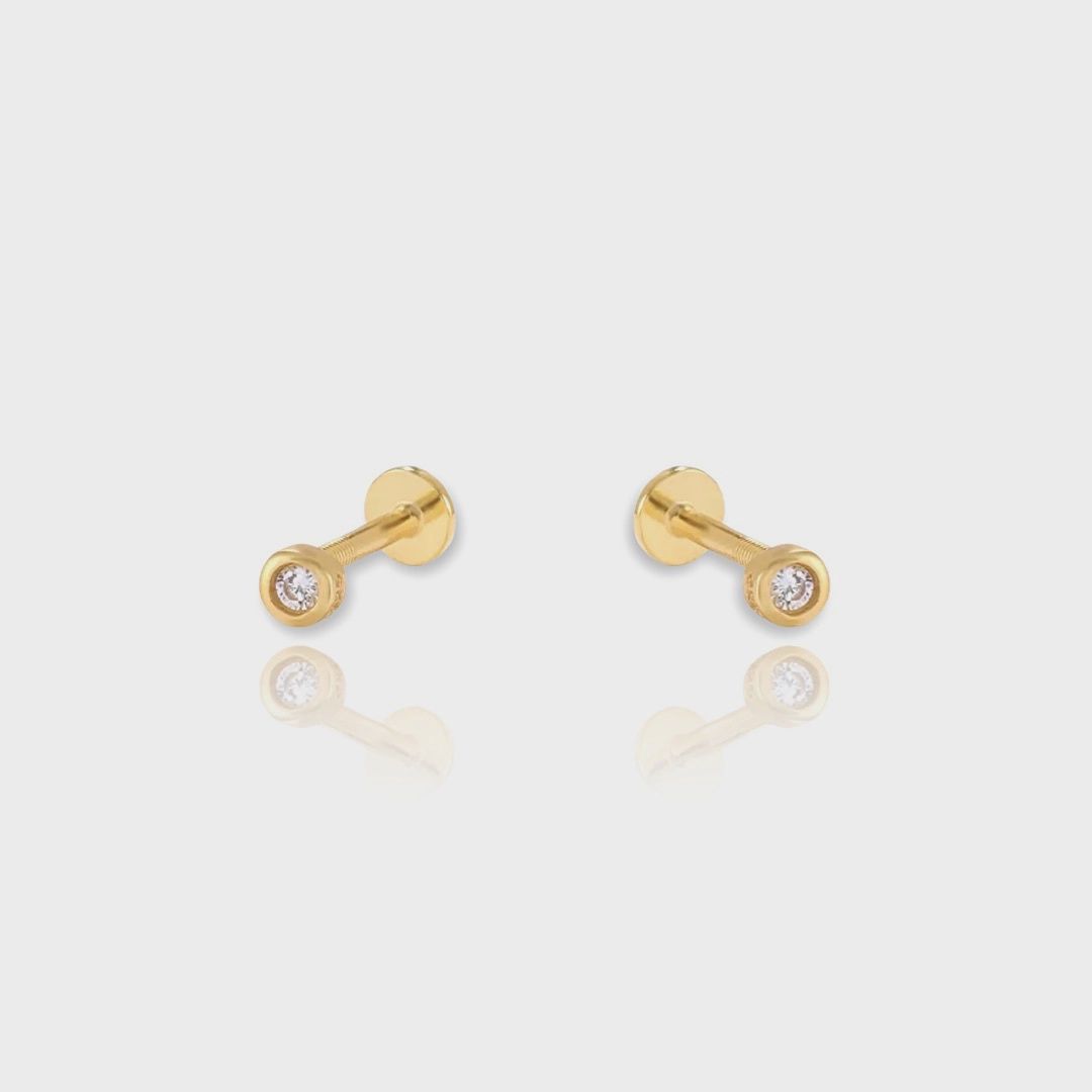 Bezel Set Screw Flat Back Earrings | 14k Gold