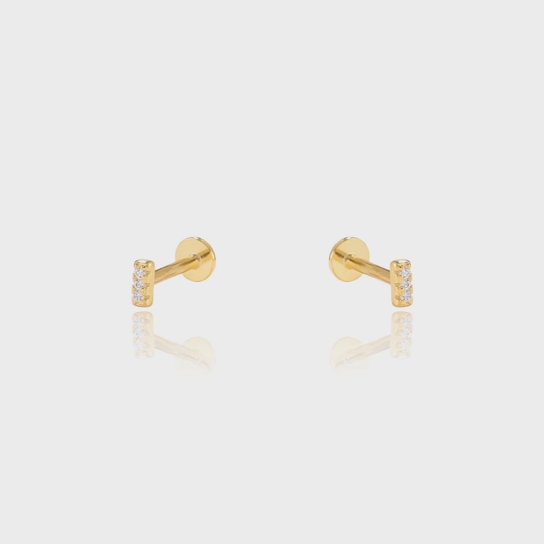 Tiny Bar CZ Screw Flat Back Earrings | 14k Gold