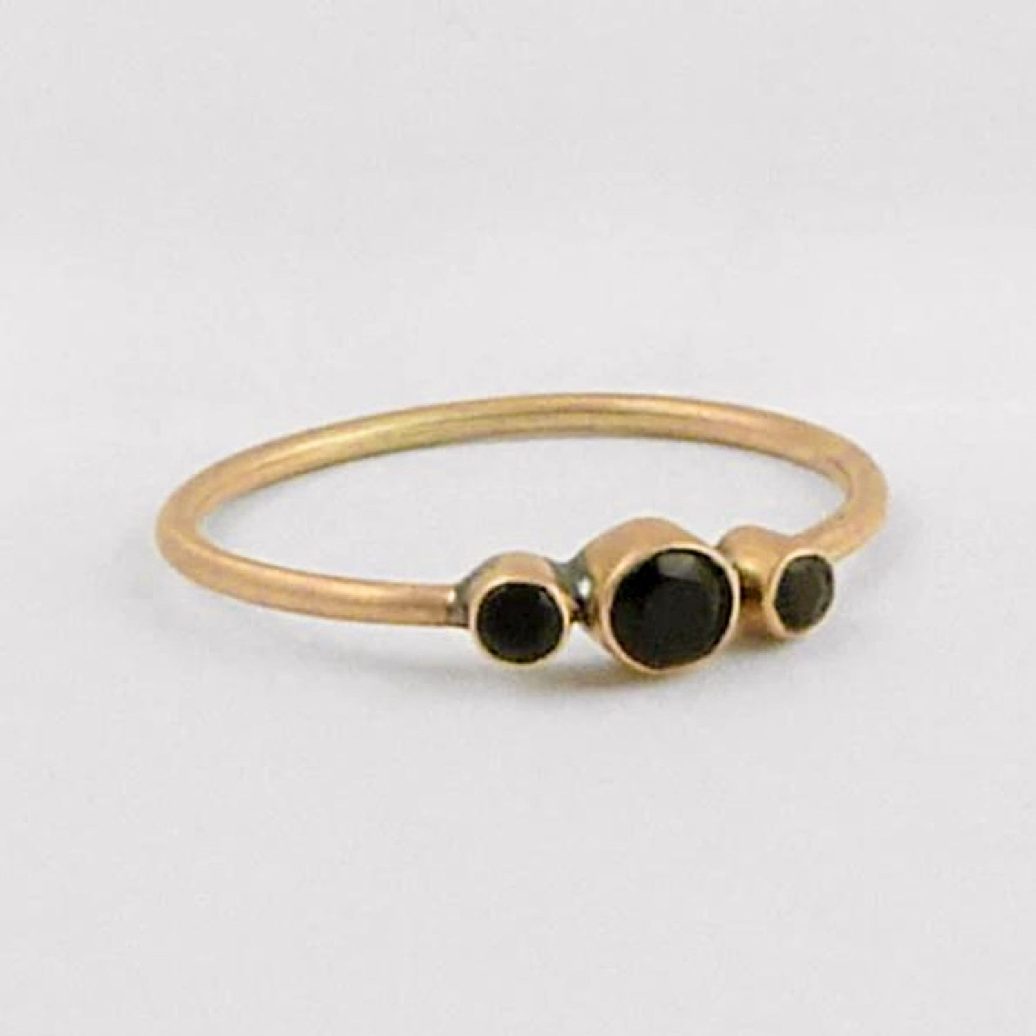 3 Stone Ring, Size: 5, Stone: Black Onyx