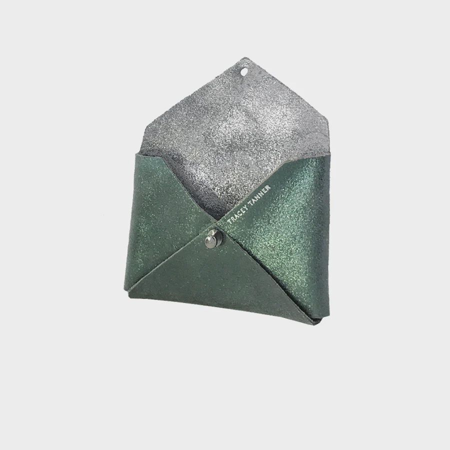 leather card wallet | sparkle evergreen &amp; smoke