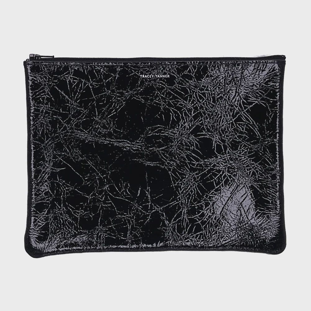 large leather pouch | black foil