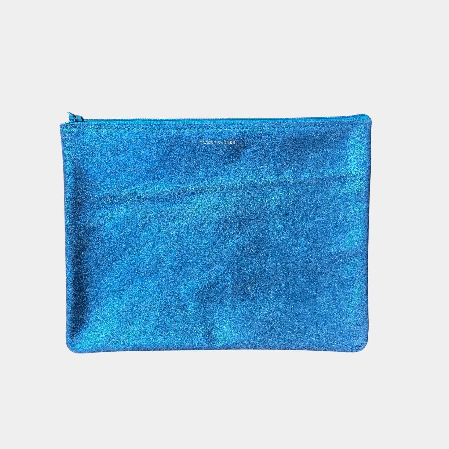 large leather pouch | sparkle marine