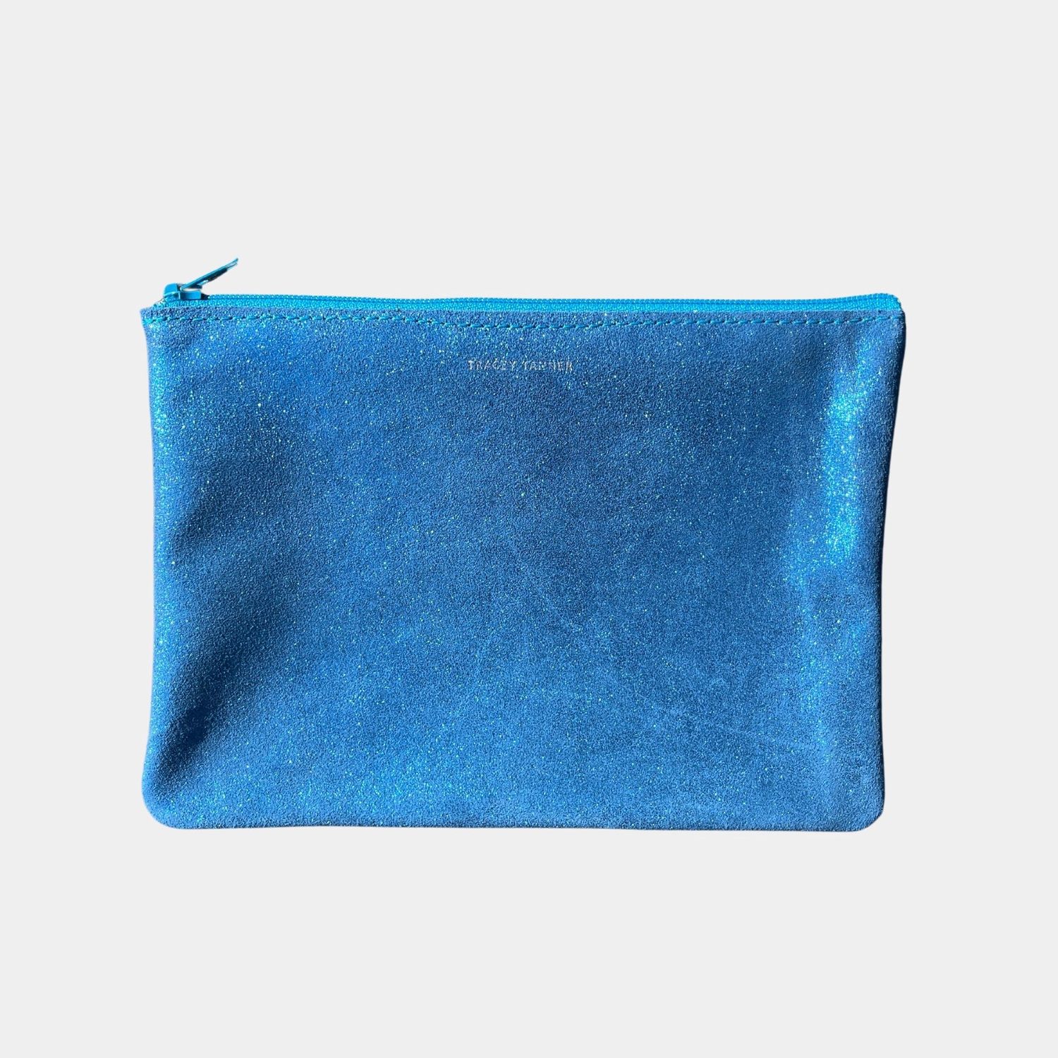 medium leather pouch | sparkle marine