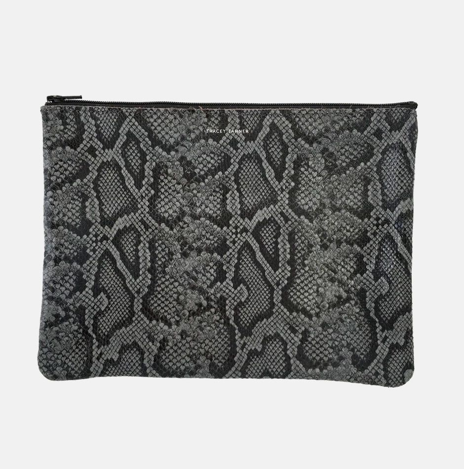 large leather pouch | teal snakeskin