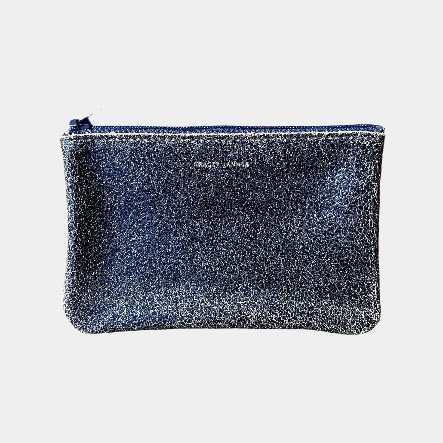 small leather pouch | navy w/ black