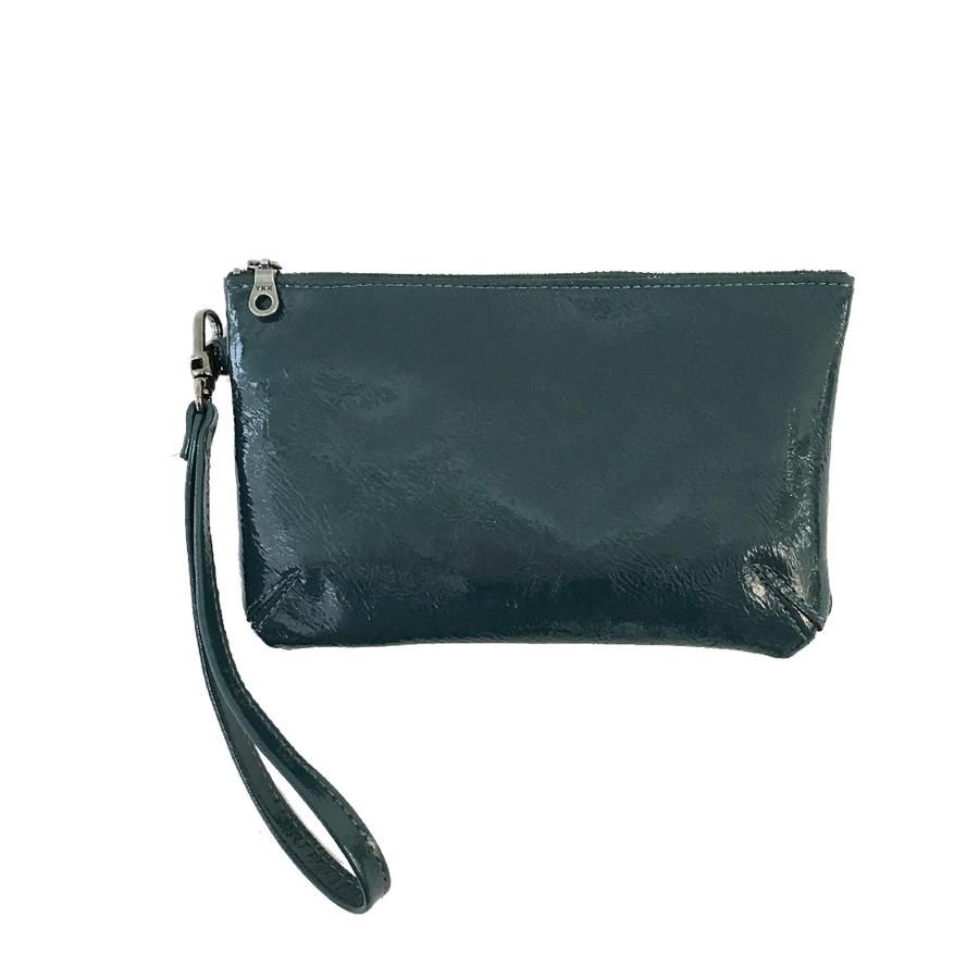 small leather wristlet |  green patent