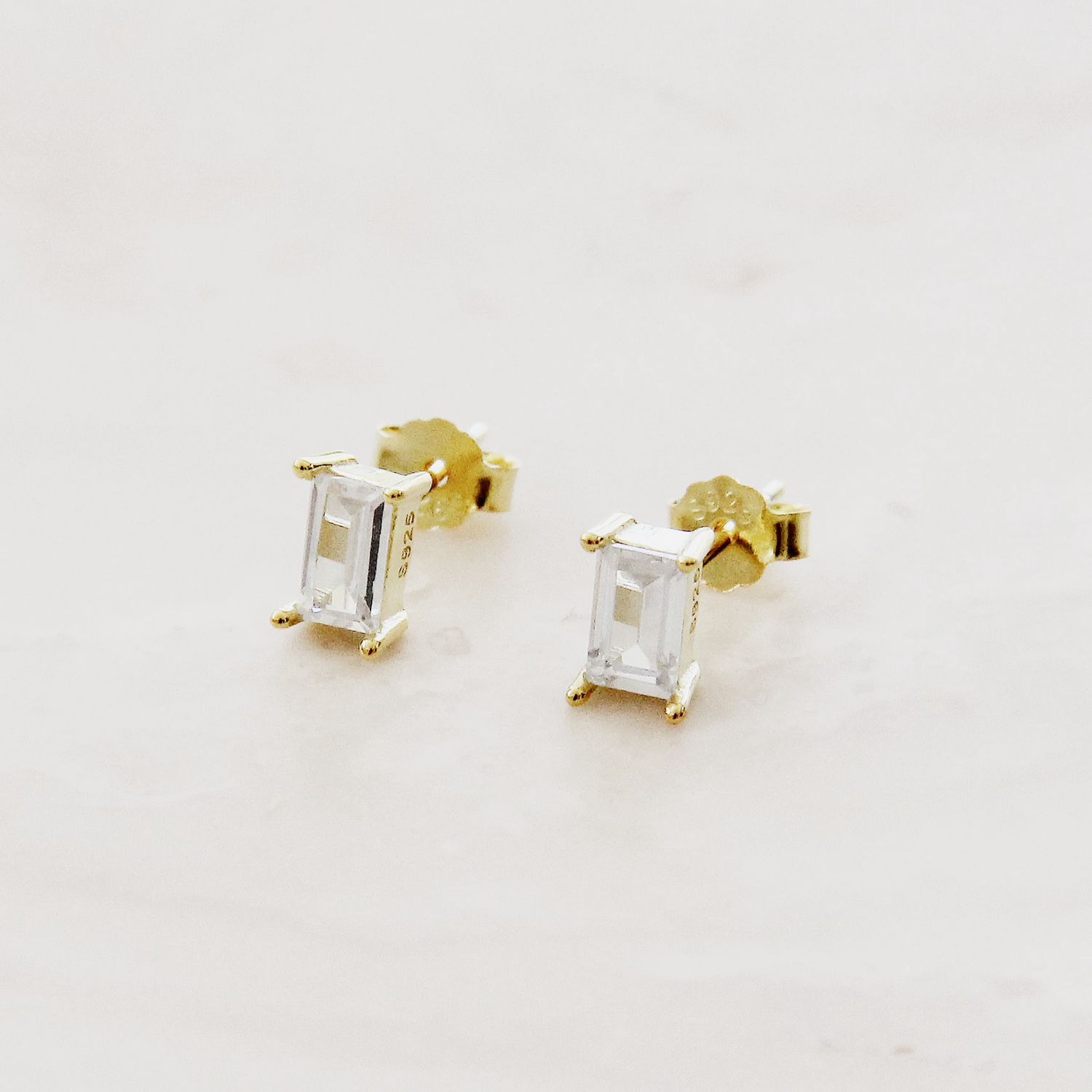 baguette studs | clear stone, Material: Gold Vermeil