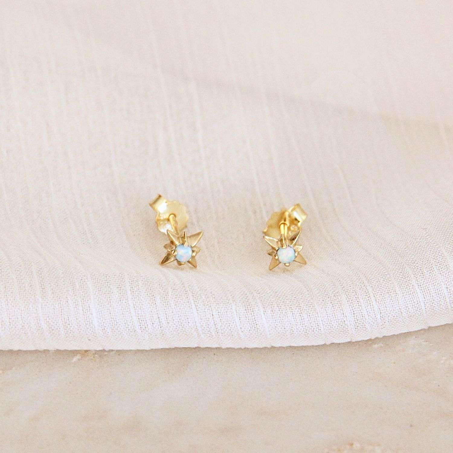 tiny opal star studs, Material: Gold Vermeil