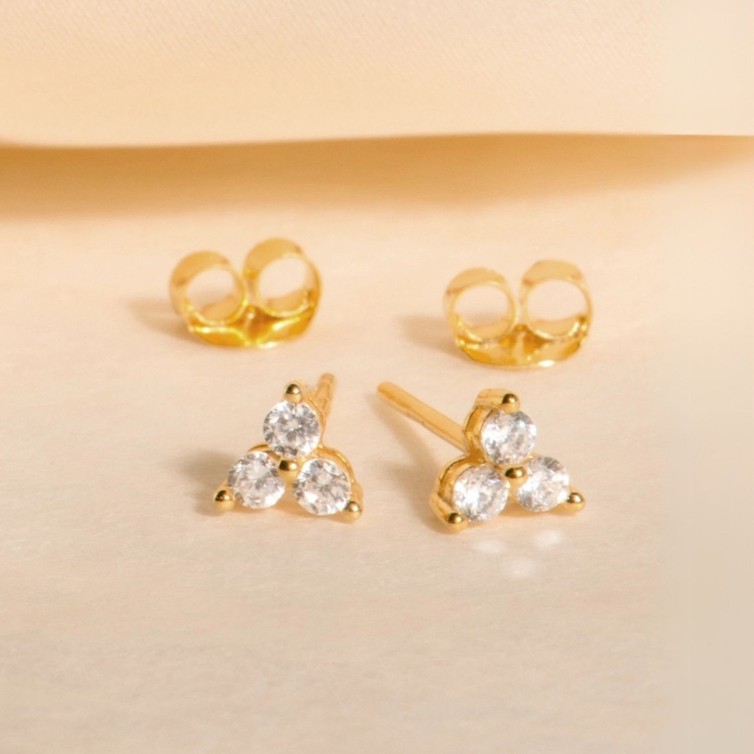 small trio studs | clear stone, Material: Gold Vermeil