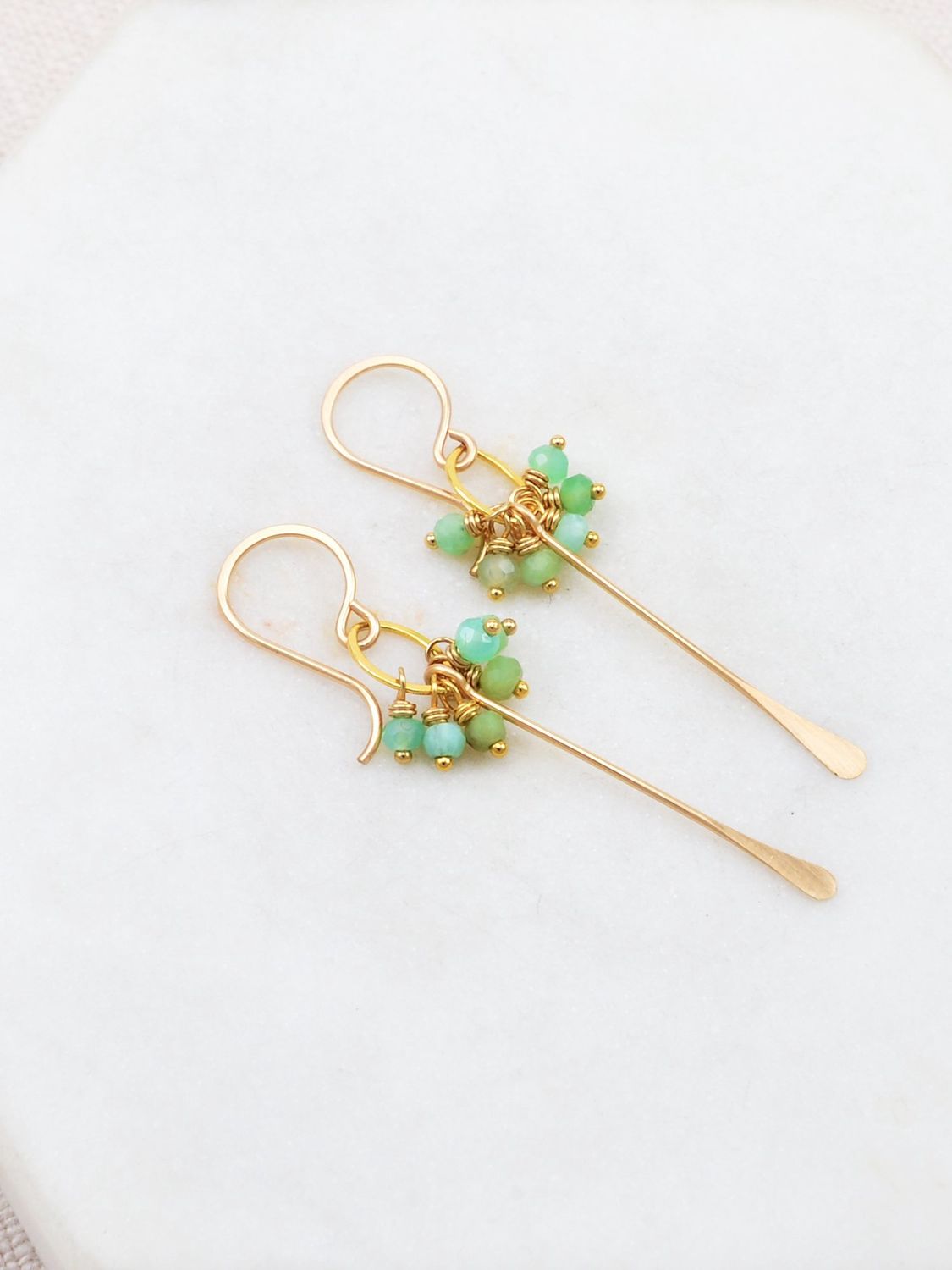 Gemstone Cluster Fringe Earrings | Chrysoprase