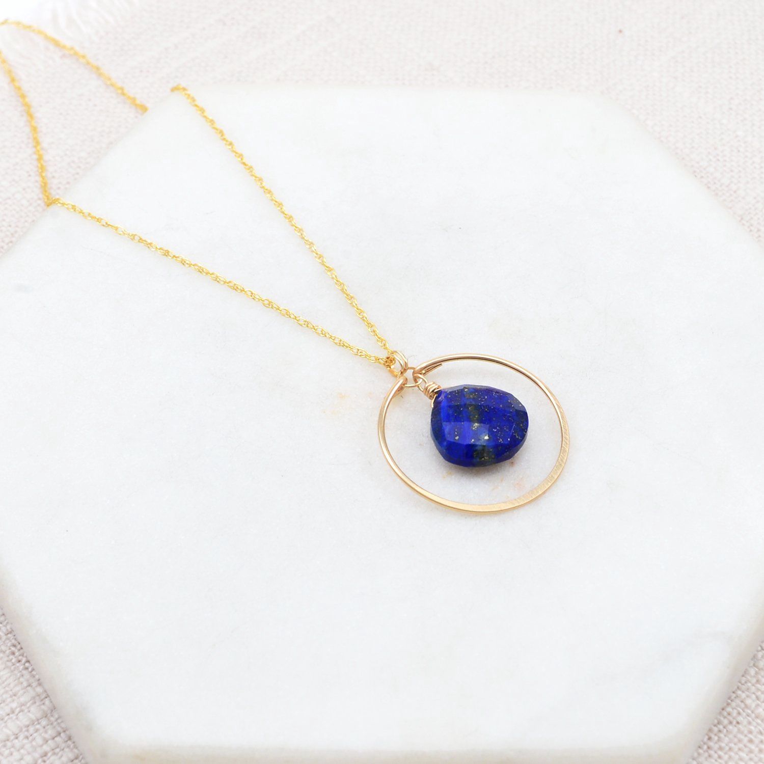 Lapis Circle Drop Necklace