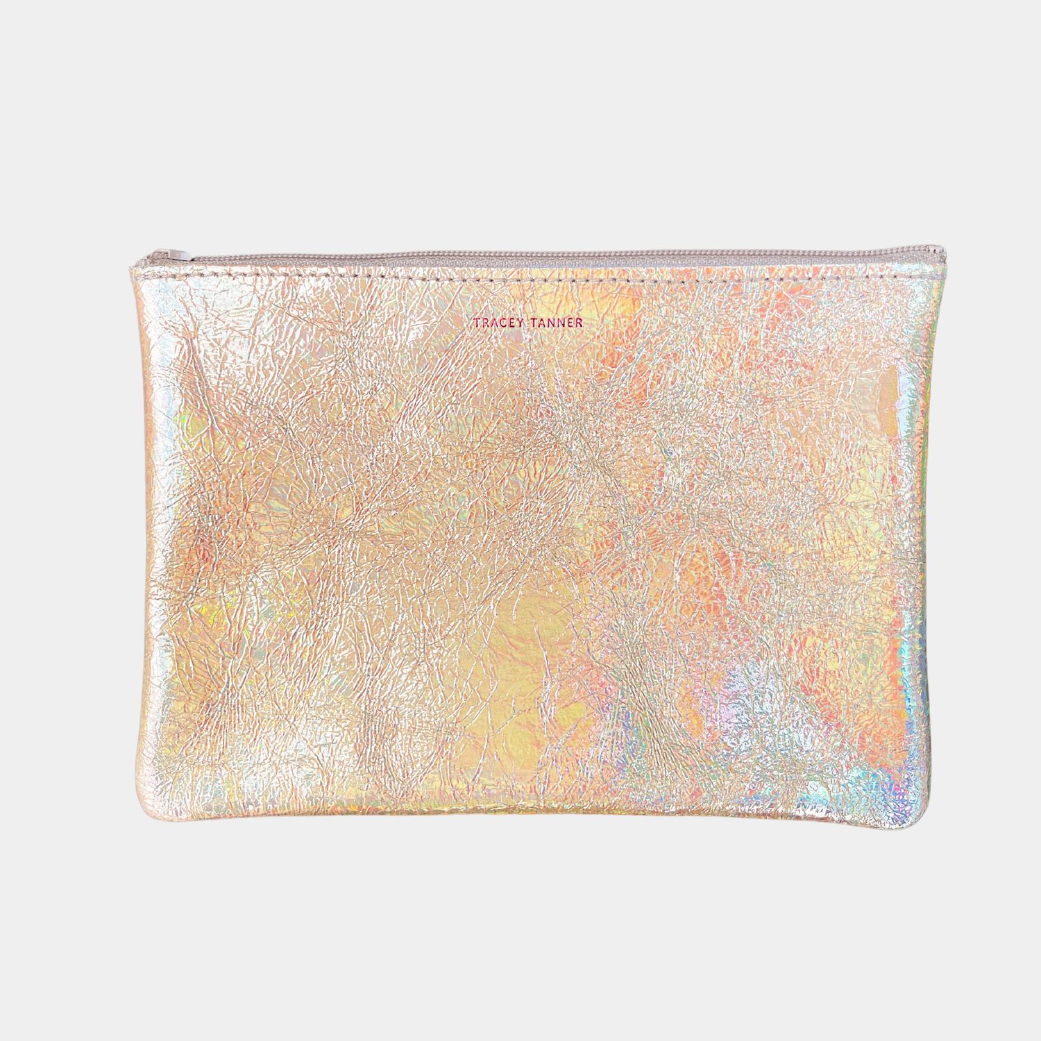 medium leather pouch | hologram golden