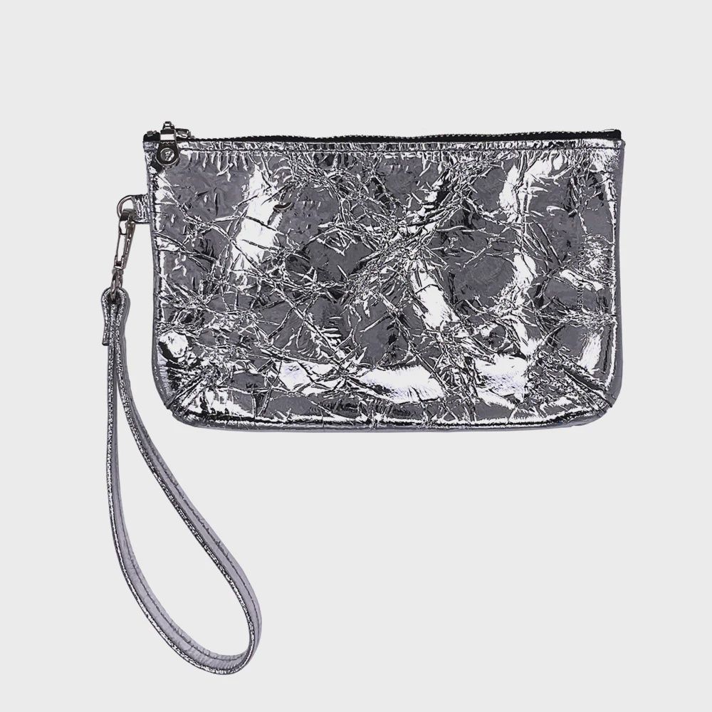 small leather wristlet | silver foil