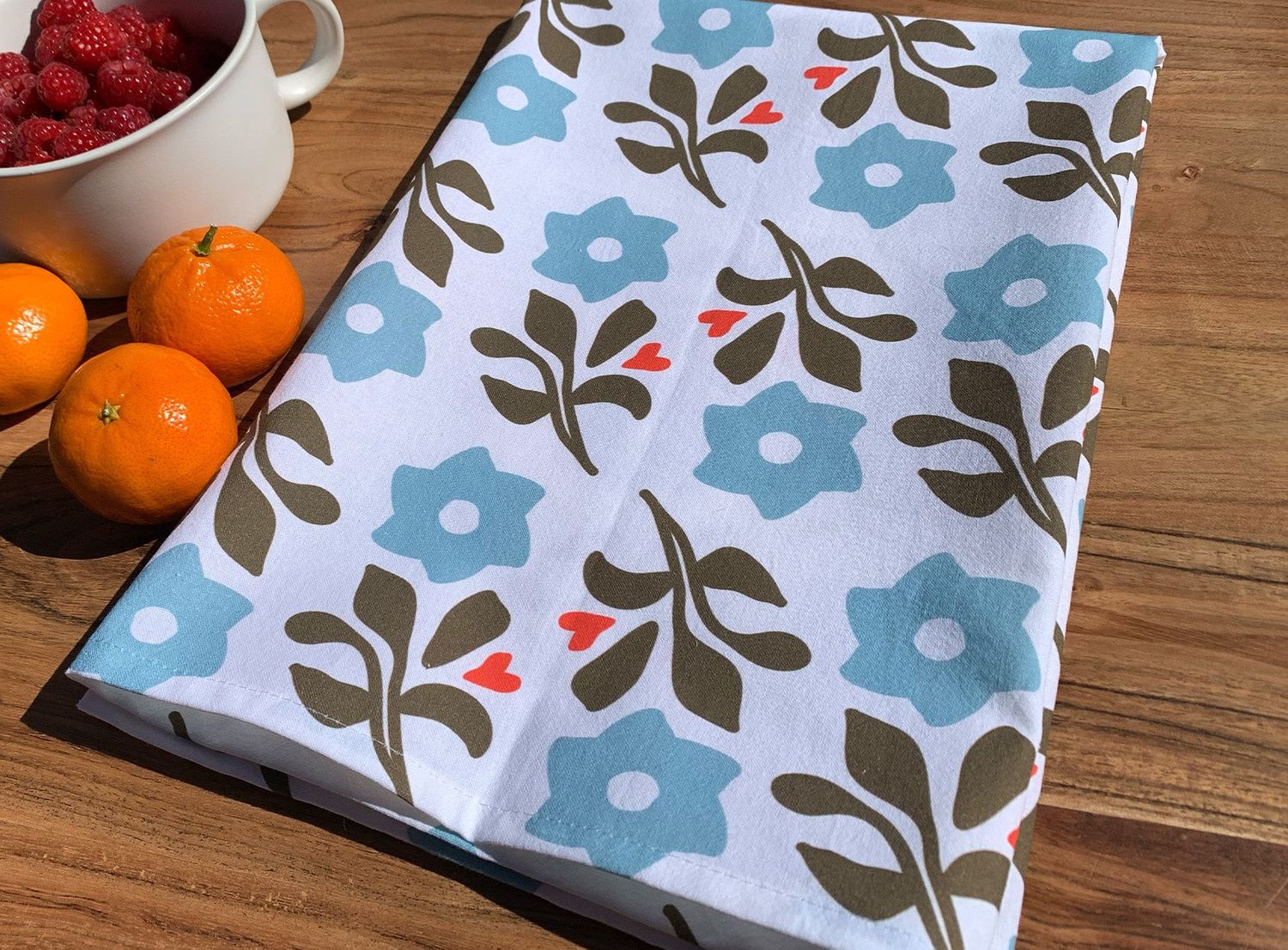 Cotton Tea Towel | Blue Flowers