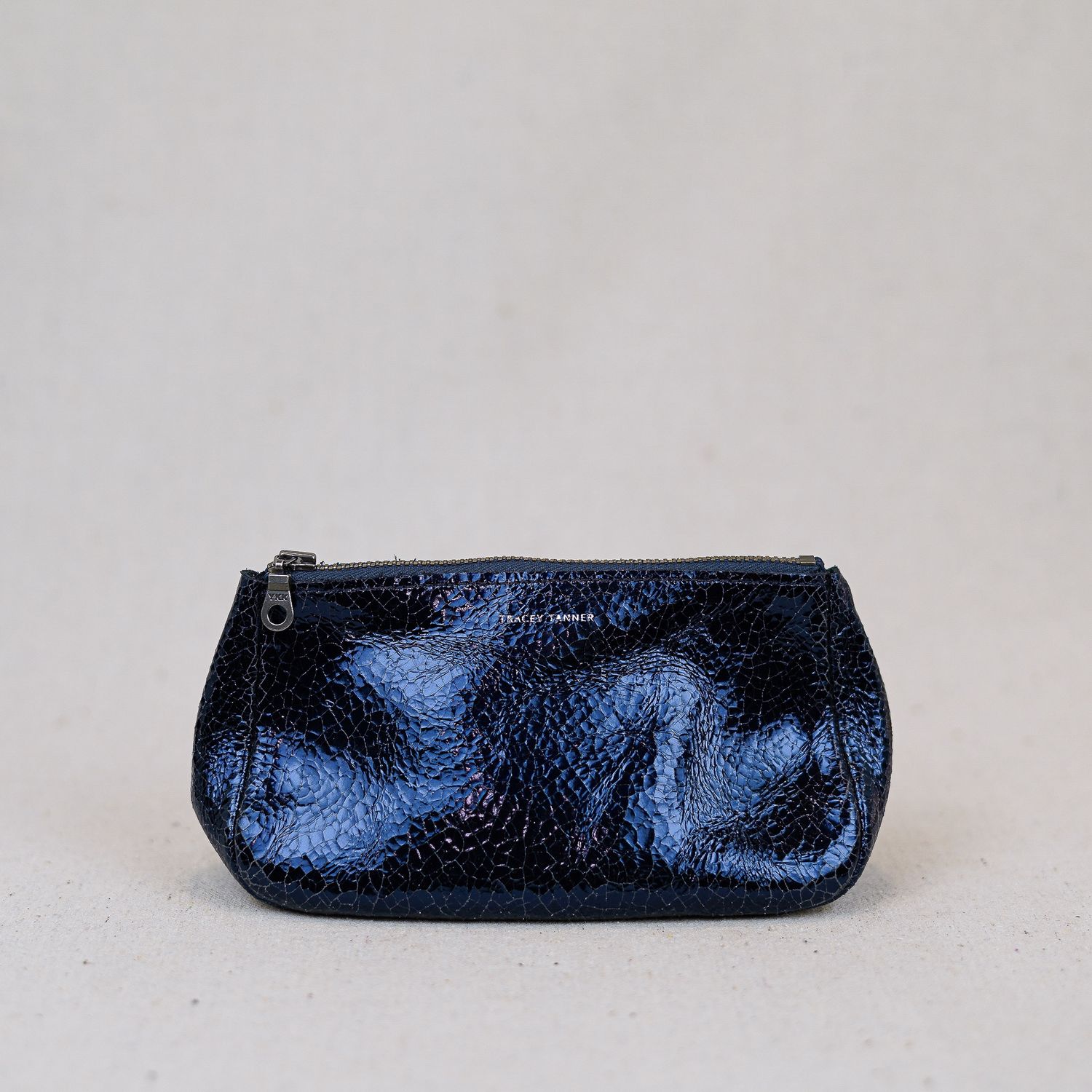 small roomy zip pouch shiny leather, Color: royal foil