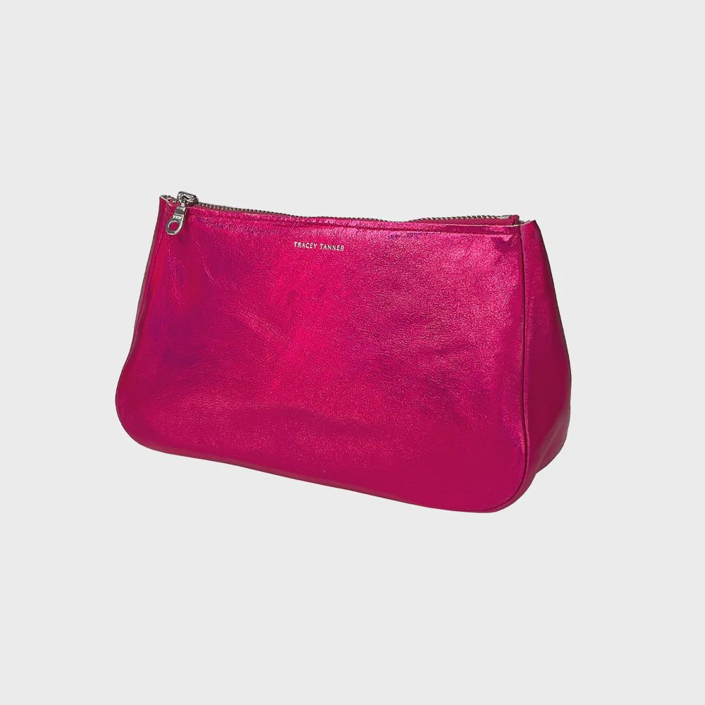 small roomy zip pouch | hologram fuchsia