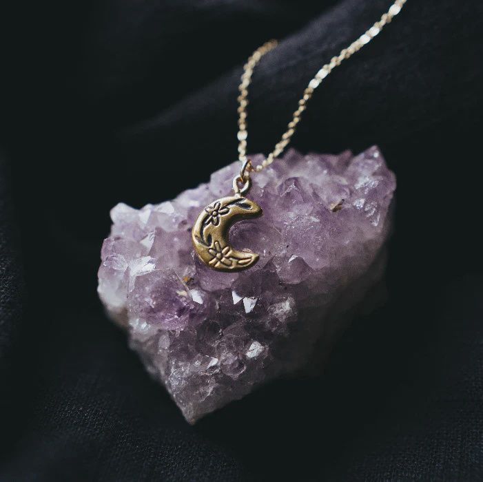Wax Cast Floral Moon Necklace
