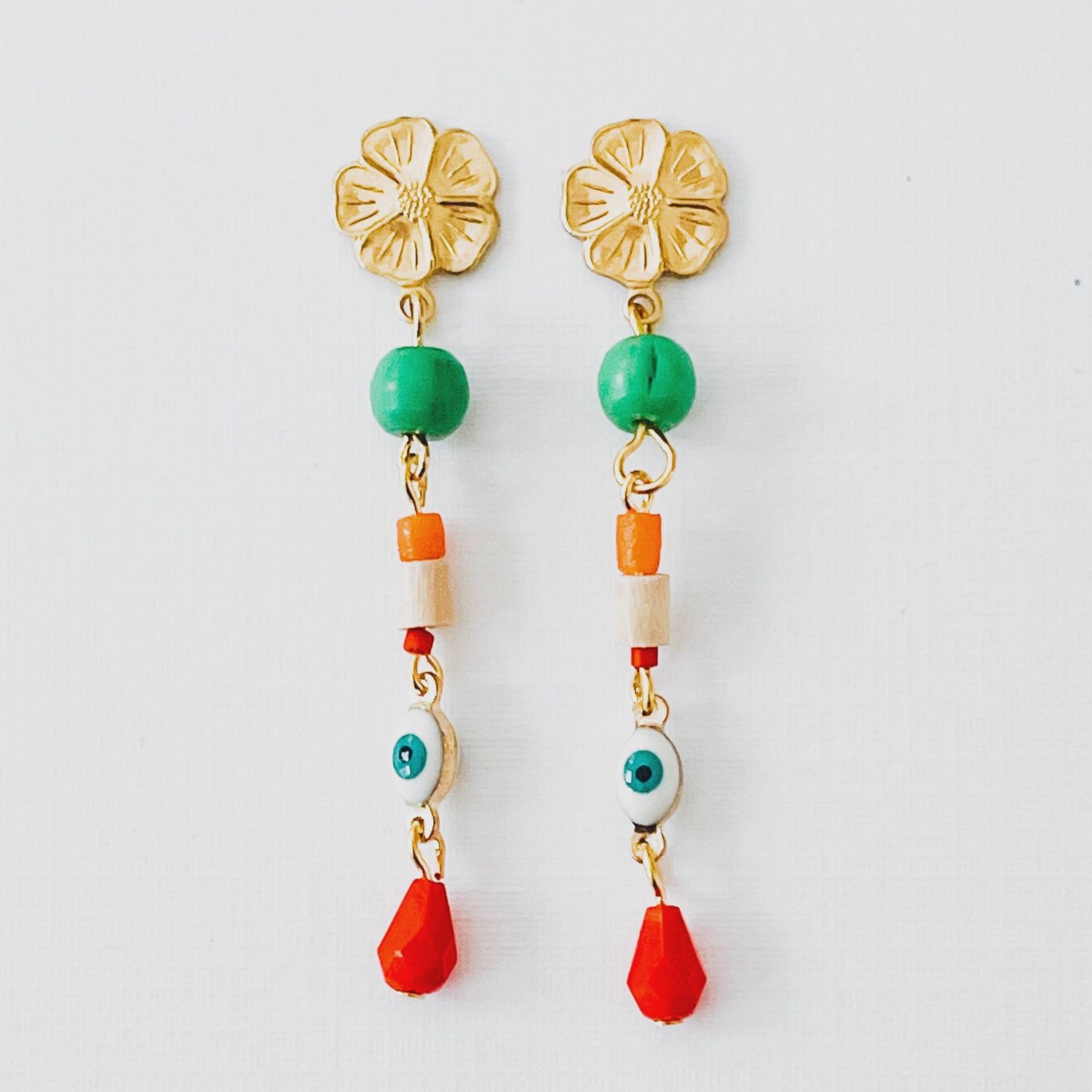 Long Flower Charm Earrings