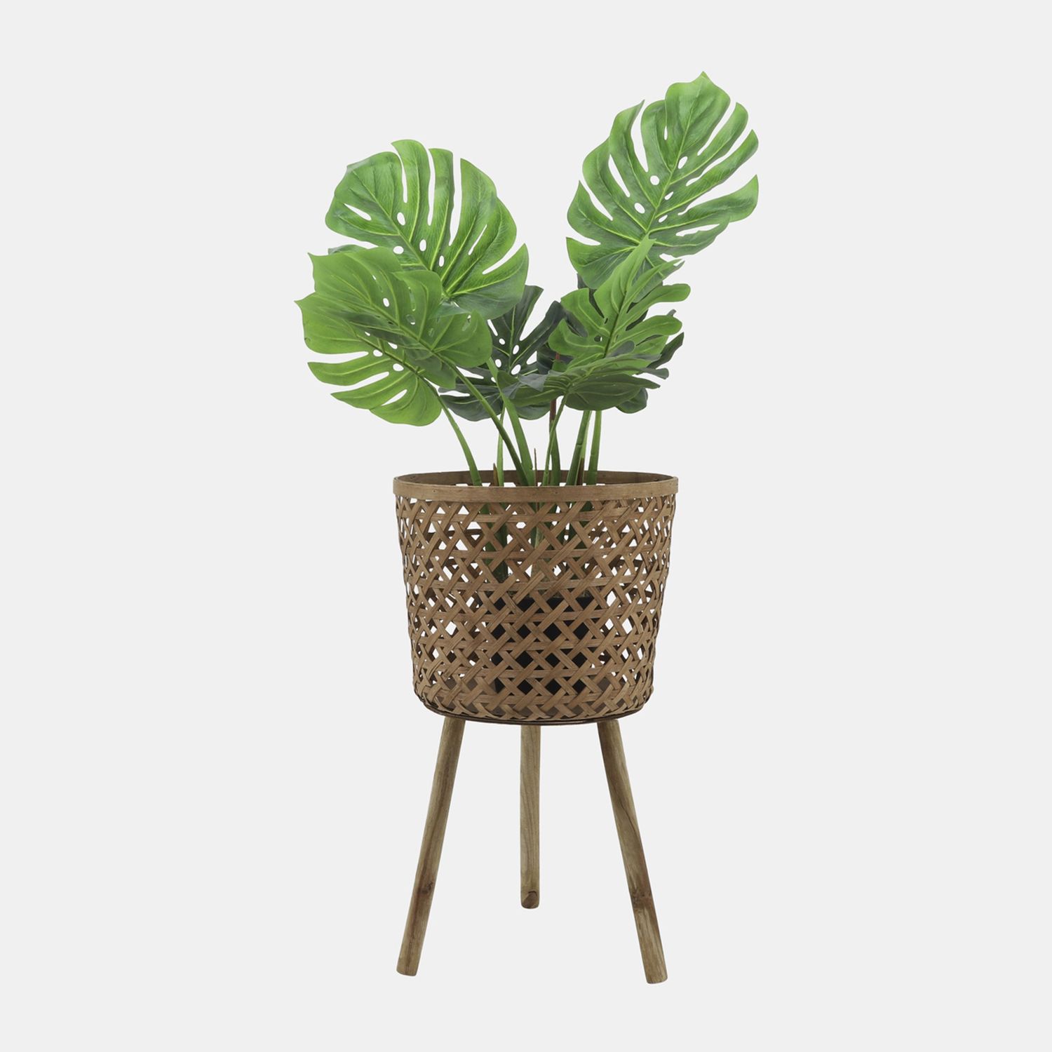 Open Weave Natural Bamboo Plant Stand