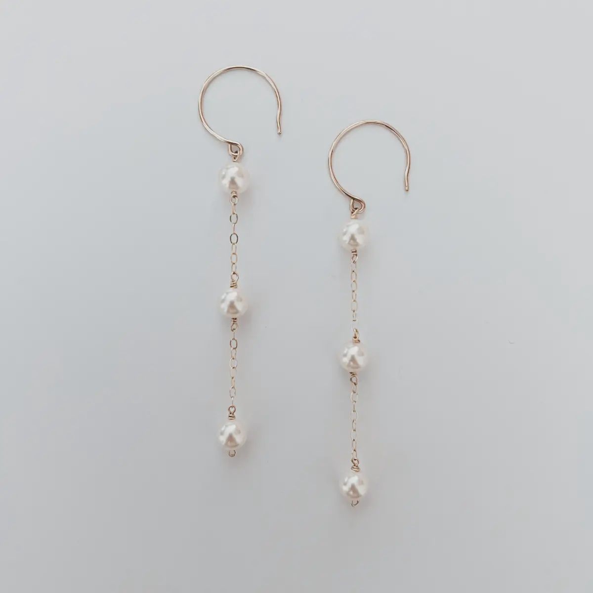 Long Dangle Triple Pearl Earrings