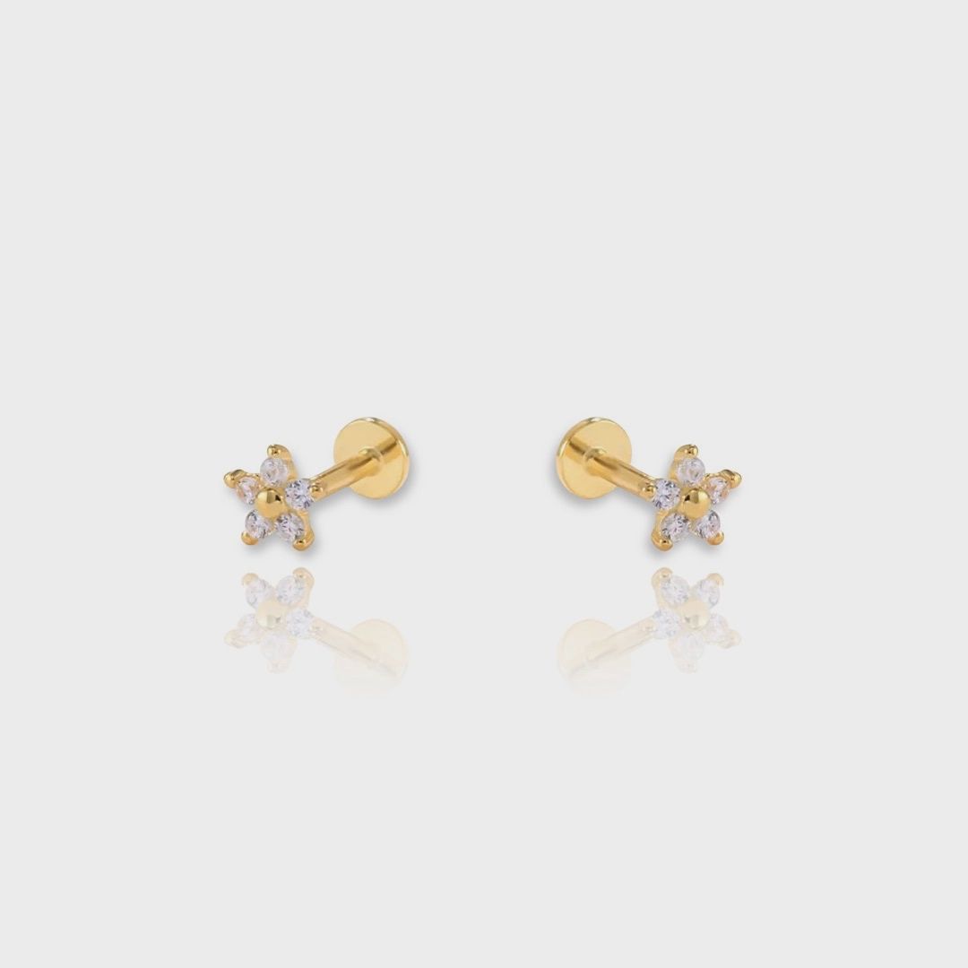 CZ Flower Flat Back Studs | 14k Gold