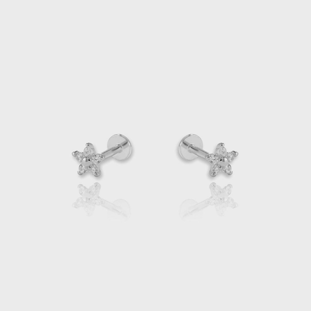 CZ Flower Flat Back Studs | Silver