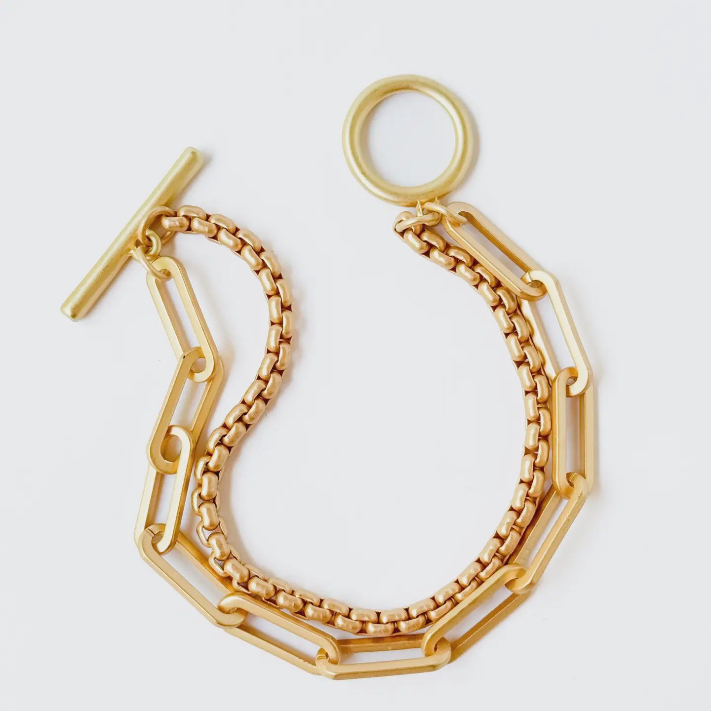 Double Paperclip Gold Chain Bracelet w/ Toggle