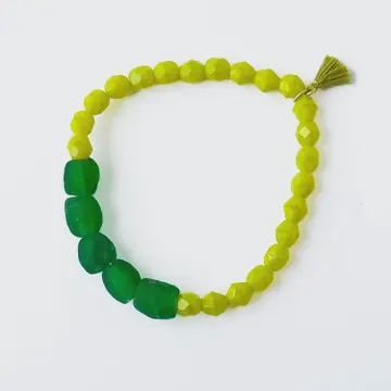 Recycled African Glass and Mixed Bead Bracelet, Color: Chartreuse
