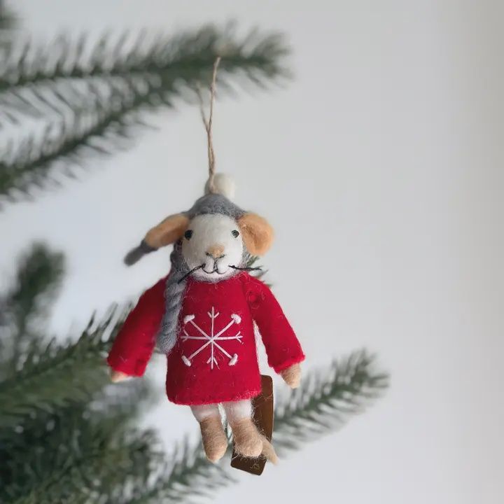 Felt Mouse in Sweater Ornament / Red