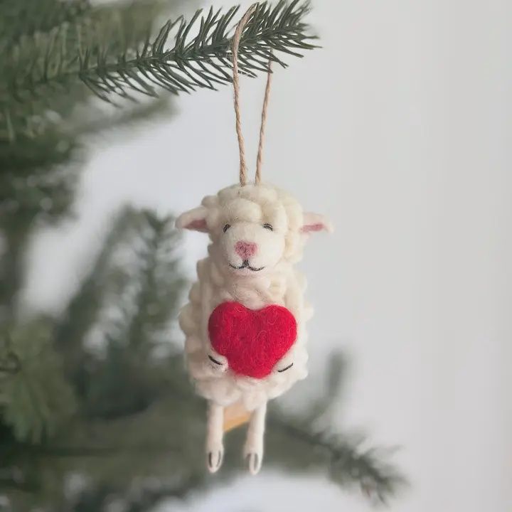 Sheep Holding Heart Ornament
