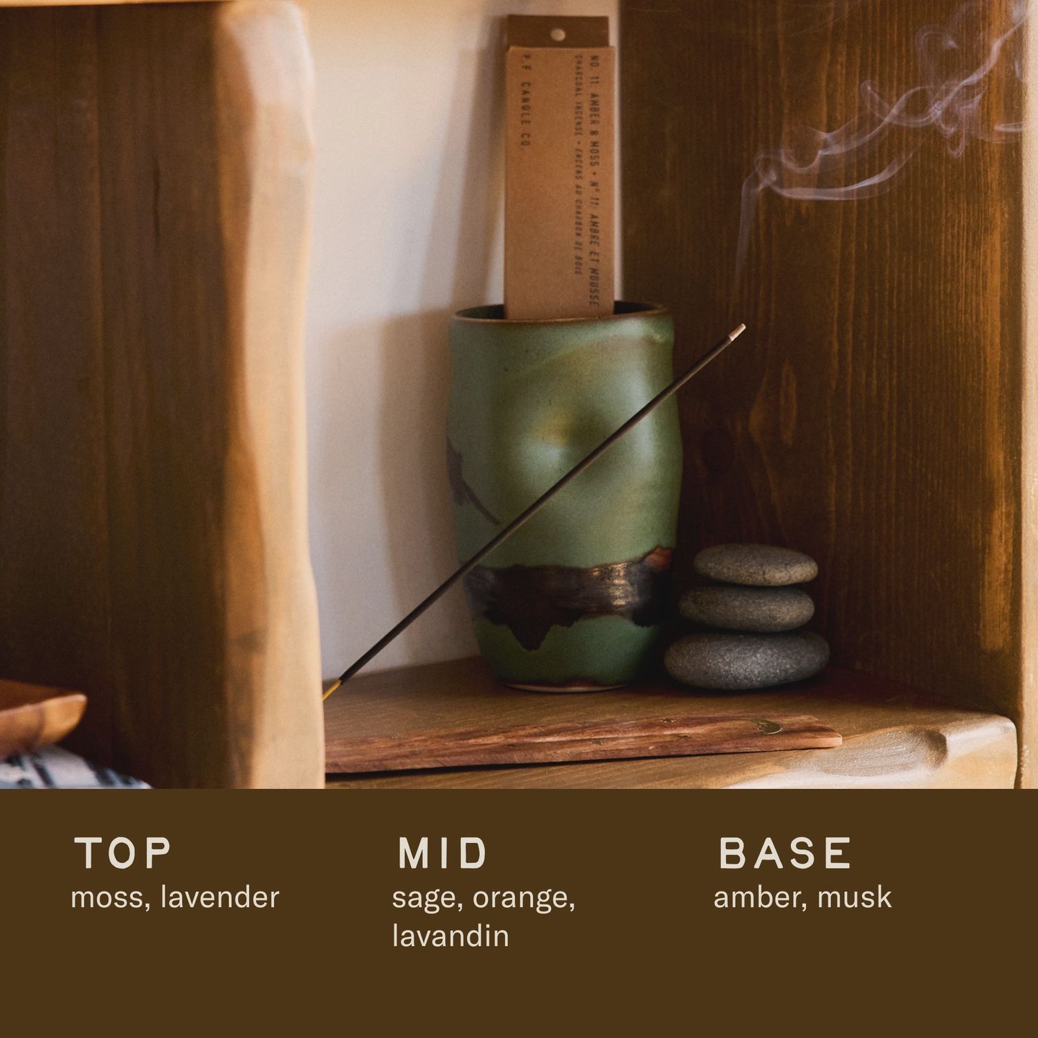 P.F. Candle Co. Incense, Scent: Amber + Moss