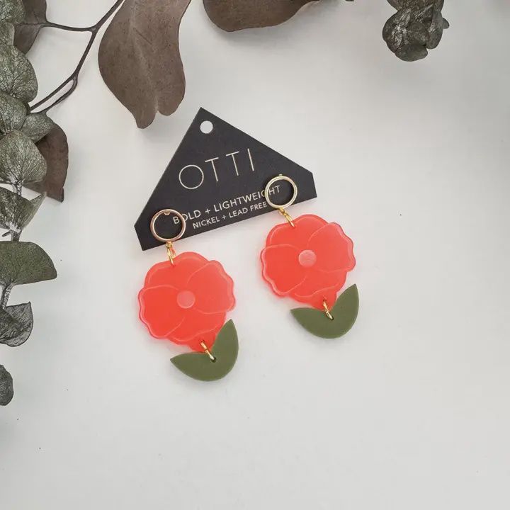 Botanical-Inspired Lightweight Acrylic Earring: Petite Poppy