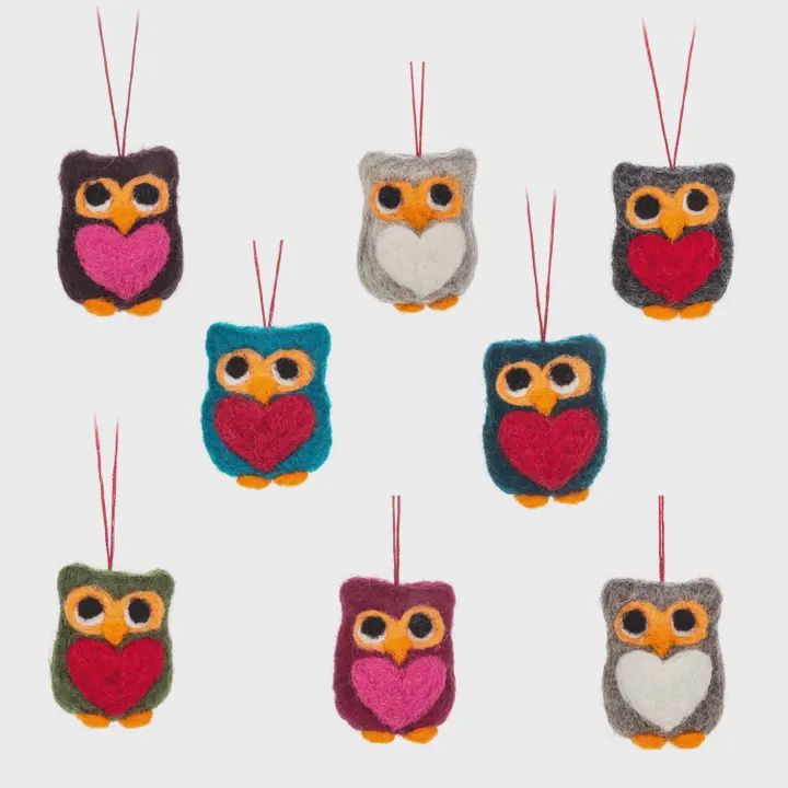 Owl with Heart Felt Ornament