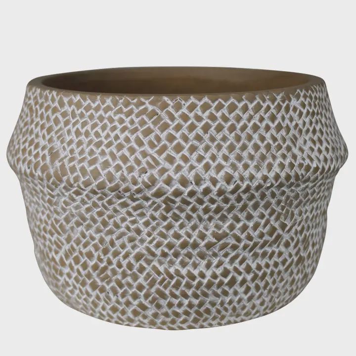 Medina Basket Cachepot, Cement - Lrg