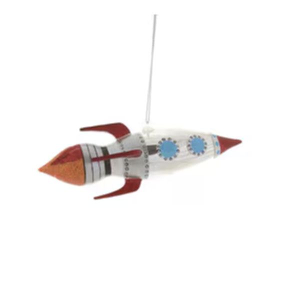 Rocket Ship Glass Ornament