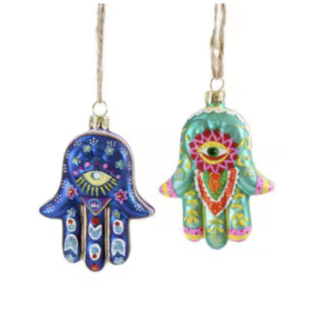 Hand of Fatima Glass Ornament, Color: blue