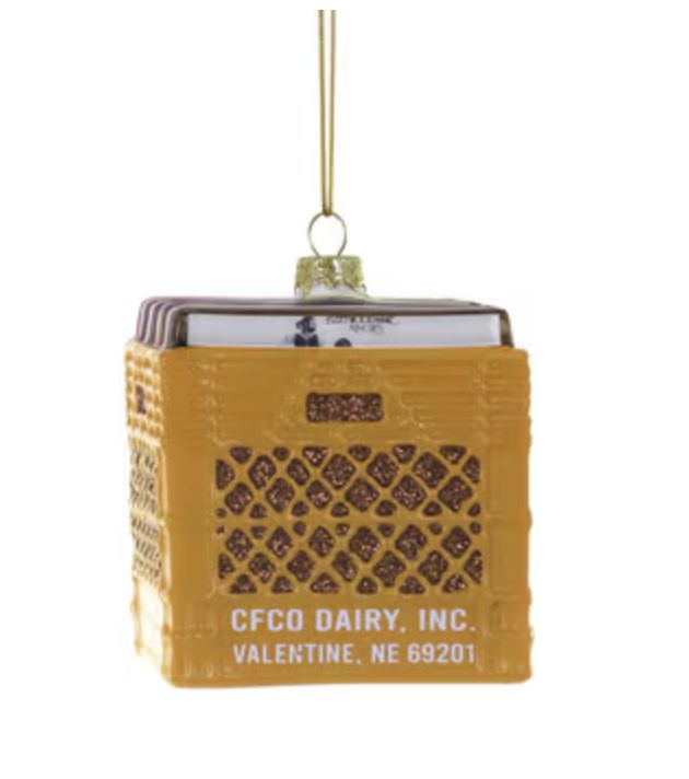 Crate of Records Glass Ornament