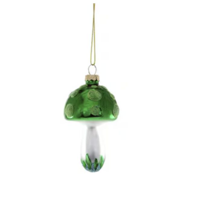 Green spotted Mushroom Glass Ornament