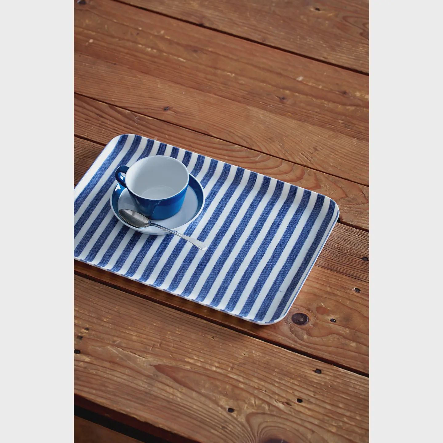 Linen Coated Tray | White Blue Stripe