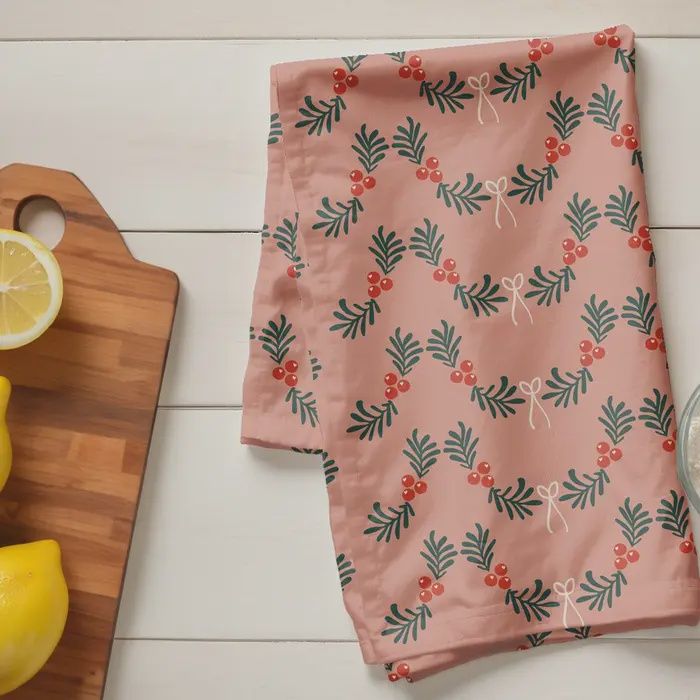 Red, Pink Christmas Garland Tea Towel