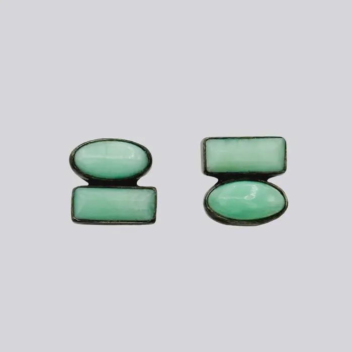 Oval Cabochon and Baguette Double Stone Stud