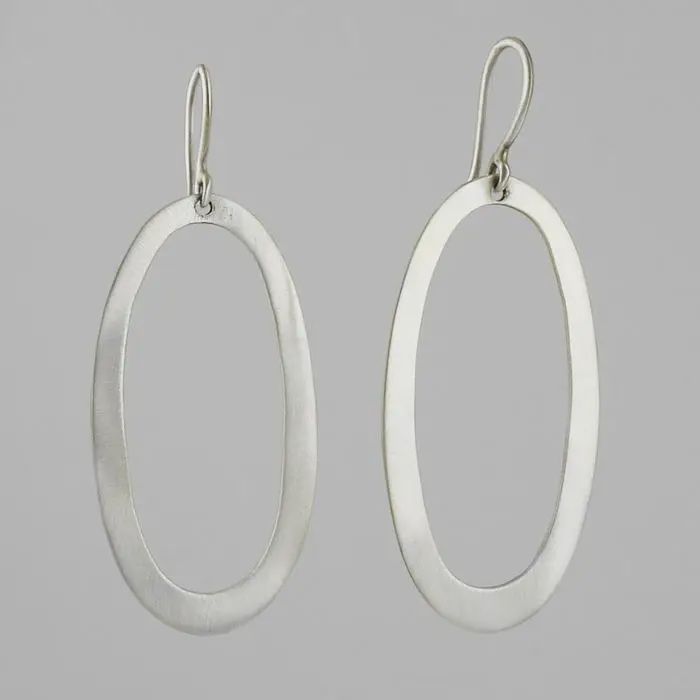 Large Oval Drop Earrings, Material: Sterling Silver
