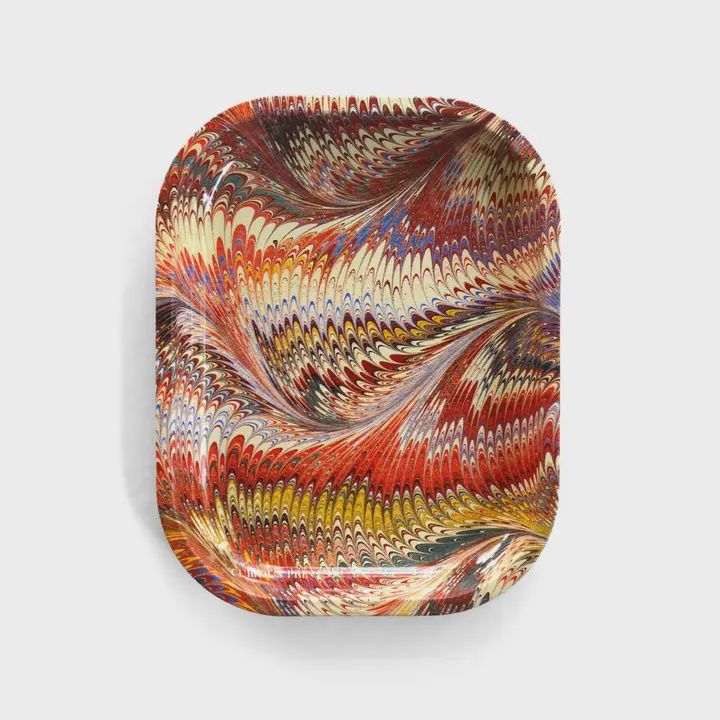 Small Metal Ritual Tray | Marbled Paper Patern