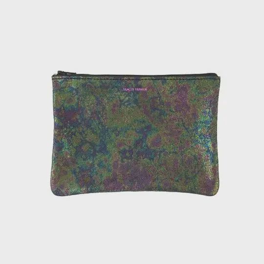 Medium Leather Zip Pouch | Oil Slick