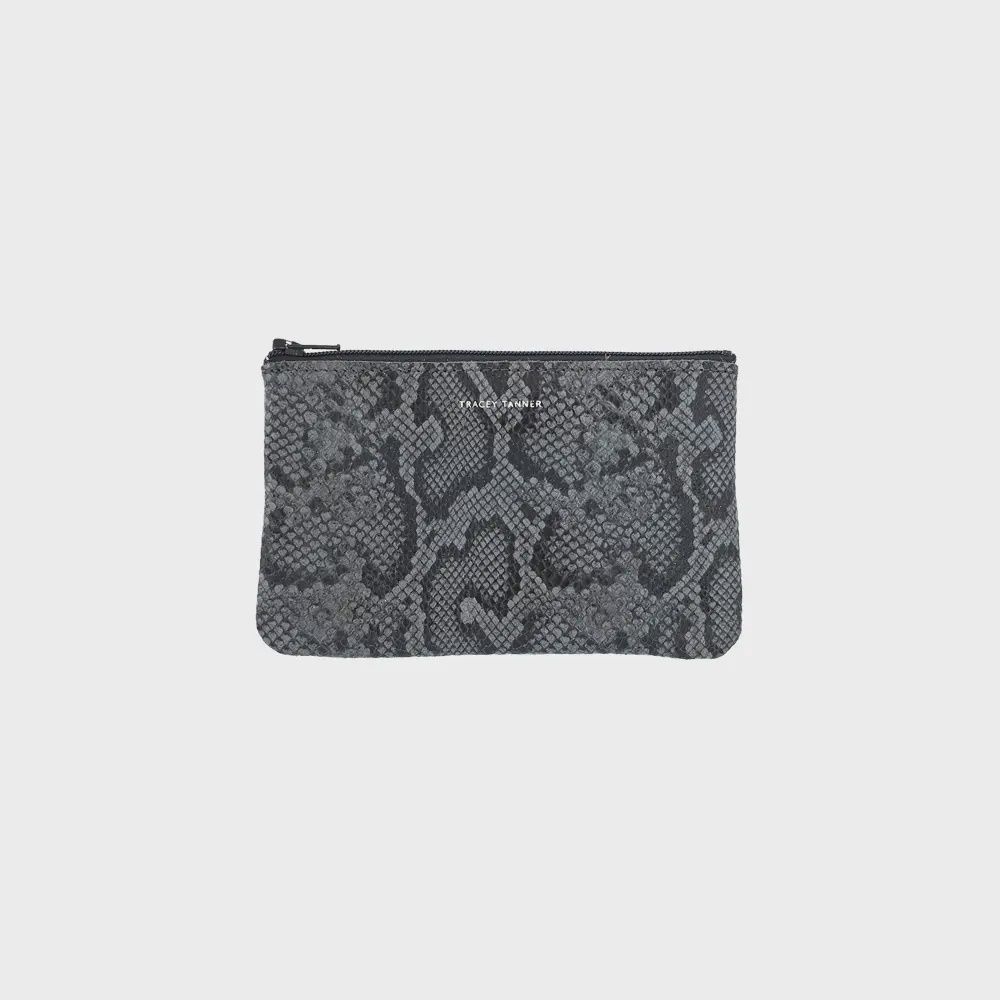 Small Leather Zip Pouch | Snake Grey